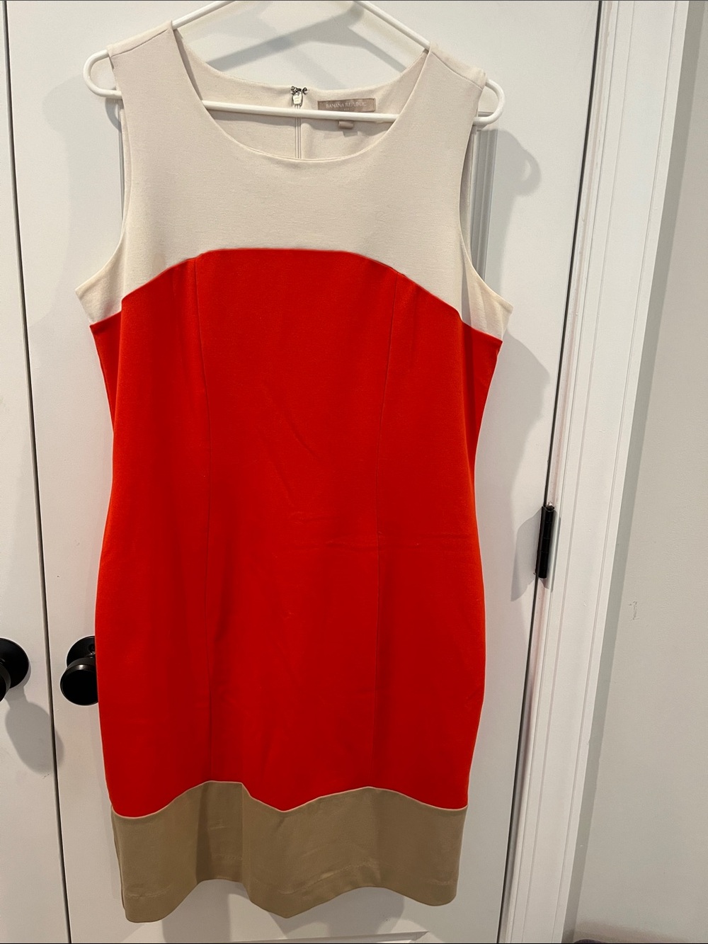 Banana Republic Colorblock Red/Orange, Cream & Tan Sleeveless Dress